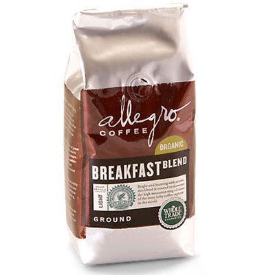 <div class="imageContent">
<p>These lightly roasted beans produce a bright and delicately flavored cup with an easy finish.</p>
<p><em>Allegro Organic Breakfast Blend ($10.99 for 12 oz)</em></p>
</div>