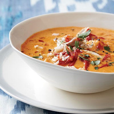 <p>The secret to this speedy soup is buying ingredients with lots of built-in flavor, like hummus and jarred piquillo peppers.</p>
<p><strong>Recipe:</strong> <a href="http://gogonow.org/recipefinder/creamy-piquillo-pepper-chickpea-soup-chicken-recipe-fw0913%22 target="_blank"><strong>Creamy Piquillo Pepper Chickpea Soup</strong></a></p>
