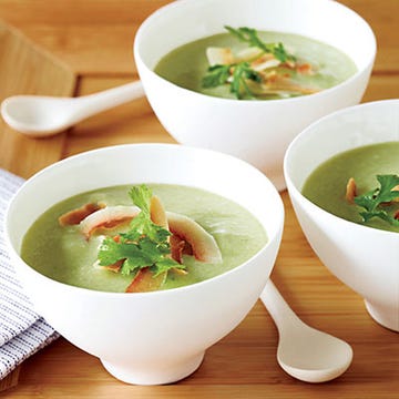 <p>This tangy, luscious soup is an excellent make-ahead dish: Simply puree everything except the garnish, then chill. For a milder version, scale back on the serrano.</p>
<p><strong>Recipe:</strong> <a href="http://gogonow.org/recipefinder/spicy-avocado-cucumber-soup-recipe-fw0913%22%3E%3Cstrong%3ESpicy Avocado-Cucumber Soup</strong></a></p>