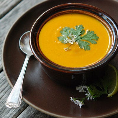 Cream of Carrot Soup with Ginger Curry <p>Andrew Zimmern's Kitchen Adventures Carrots and curry were born for each other and Michael Voltaggio's cold carrot salad with Thai flavors at Ink., in Los Angeles, is so superbly crafted that I thought about it for days after trying it. At home I don't do anything with liquid nitrogen or as many bells and whistles as Michael does in his restaurant, nor should you. That's the joy of dining out, to see what great chefs can do. On the home front, I love taking that inspiration and creating dishes like this one.</p>
<p><strong>Recipe:</strong> <a href="http://gogonow.org/recipefinder/cream-carrot-soup-ginger-curry-recipe-fw0913%22%3E%3Cstrong%3ECream of Carrot Soup with Ginger Curry</strong></a></p>