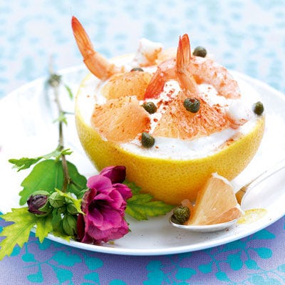 Grapefruit adds a refreshing, burst of citrus to chilled shrimp while capers counterbalance with a salty intensity.
<p><br/><strong>Recipe: <a href="/recipefinder/grapefruit-cottage-cheese-shrimp-salad-recipe-del0813?click=recipe_sr" target="_blank">Grapefruit, Cottage Cheese, and Shrimp Salad</a></strong></p>