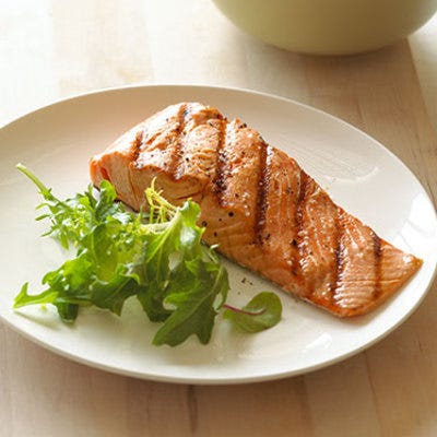 <p>Reel in a serving of this healthy catch. It's rich in antioxidants, which break down fat cells in cellulite, says Joshua Zeichner, MD, Director of Cosmetic and Clinical Research in Dermatology at Mt. Sinai Hospital in New York City. The omega-3 fatty acids also in salmon "<a href="http://www.womansday.com/health-fitness/diet-weight-loss/foods-that-keep-you-full" target="_blank">reduce appetite</a> and low-level inflammation and repair and strengthen skin tissue and fibers," says <a href="http://www.dlsHealthWorks.com" target="_blank">Lori L. Shemek</a> , PhD, a certified nutritional consultant in the Dallas area. This decreases the build-up of toxins inside blood vessels and improves circulation—the waste trapped in the tissues that push against skin filters out.</p>