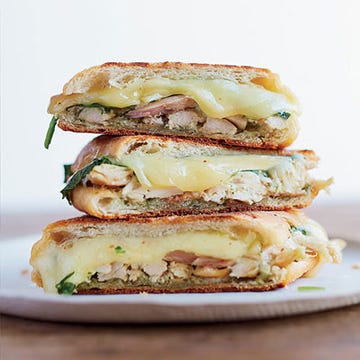 <p>This is a fun marriage of a chicken salad sandwich and a crunchy pressed panino.</p> <p><strong>Recipe:</strong> <a href="http://gogonow.org/recipefinder/chicken-panini-spinach-pesto-recipe-fw1013%22 target="_blank"><strong>Chicken Panini with Spinach and Pesto</strong></a></p>
