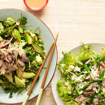 <p>This spicy, Asian-inspired salad with tuna, arugula, cucumber, and brown rice works as a main course because it's essentially your favorite sushi bar order, deconstructed, with more veggies added. Pump up the avocado for a healthy fat that will keep you satiated.</p>
<p><strong>Recipe: <a href="http://gogonow.org/recipefinder/spicy-tuna-roll-salad-recipe-ghk0613%22 target="_blank">Spicy Tuna Roll Salad</a></strong></p>