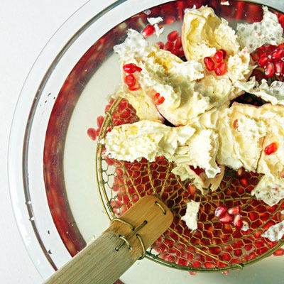 Remove the membrane and any damaged floating seeds using a skimmer or slotted spoon.