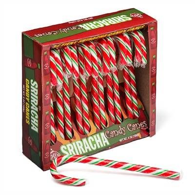 These candy canes might look just like their peppermint counterparts, but they pack the spiced-up flavor of sriracha, currently the world's trendiest condiment.
<br /><br />
<a href="http://www.thinkgeek.com/product/12f1/" target="_blank">thinkgeek.com</a>