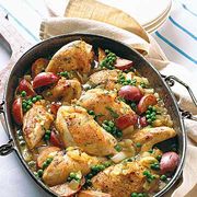 <p>Cooking with sparkling wine is no different than cooking with its flat relatives. In this hearty, one-pot meal, it impart a deep flavor to the chicken, potatoes, and peas.</p>
<p><b>Recipe:</b> <a href="http://www.delish.com/recipefinder/chicken-fresh-peas-sparkling-wine-3789" target="_blank"><b>Chicken with Fresh Peas and Sparkling Wine</b></a></p>