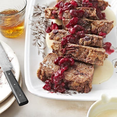 <p>This bread pudding is irresistible — each slice is dipped in a mixture of egg and spices and warmed on a pan before being served atop bourbon custard and drizzled with cranberry sauce.</p>
<p><strong>Recipe: <a href="http://gogonow.org/recipefinder/b-smiths-bourbon-cranberry-bread-pudding-recipe-clv1112%22 target="_blank">B. Smith's Bourbon-Cranberry Bread Pudding</a></strong></p>