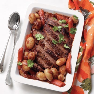 <p>Long, slow, moist cooking (we use beer for the liquid) makes brisket extraordinarily tender. A simple, four-ingredient spice rub adds a little sass.</p>
<p><strong>Recipe:</strong> <a href="http://gogonow.org/recipefinder/chili-braised-brisket-recipe-mslo0913%22%3E%3Cstrong%3EChili-Braised Brisket</strong></a></p>