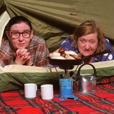 1997: Two Fat Ladies <p>Not to be confused with the two "hot tamales," this British duo brought to light the hearty cuisine that was indigenous to England. Always adding a dash of humor, Clarissa Dickson Wright and Jennifer Paterson visited artisans and made their food discoveries while riding on a Triumph Thunderbird motorcycle — Paterson on the saddle while Wright rode in the sidecar. The pair then prepared an indulgent feast, usually in castles and cathedrals that dotted the English countryside. Recipes favored lard and butter, and the two happily devoured everything at the end of every episode.</p>