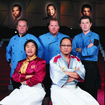 2005: Chefs Enter Kitchen Stadium <p>The a cornerstone of the network in its early days, the original Japanese version of "Iron Chef" had a cult following, which Food Network executives thought would become mainstream if it were reimagined in English. They were right. In 2005, the "nephew" of the Chairman called chefs Flay, Batali, Puck, and Morimoto to battle by saying, "So now America, with an open heart and an empty stomach, I say unto you in the words of my uncle: 'Allez cuisine!'" Episode after episode, we learned the infinite number of dishes the chefs could create with one star ingredient in just 60 minutes.</p>