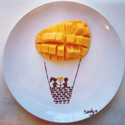 <p>Mango and Nutella star in this sweet hot air balloon creation.</p>