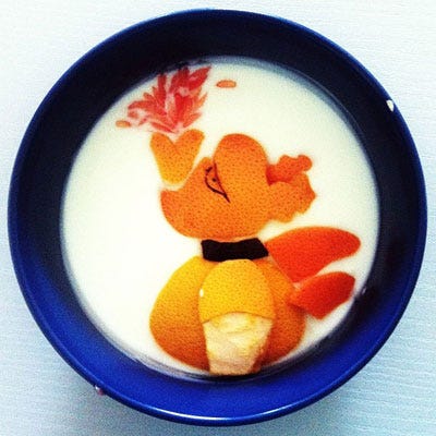 <p>Who knew you could turn yogurt and grapefruit into a fire-spewing Pokémon character?</p>
