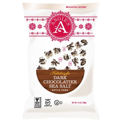 <p>Angie's was started by a husband and wife team — Angie and Dan Bastian, and isa available in local supermarkets, major retailers like Super Target, Costco, and Whole Foods across the United States, and in Puerto Rico, Canada, the United Kingdom, and South Korea. Though its founders started out making popcorn for fun in their home kitchen, Angie's products have quickly gained popularity, thanks in part to the company's mission to create popcorns that use natural ingredients and avoid additives and highly processed sugars like high-fructose syrup and trans fats. Angie's makes nine different varieties, including gourmet combinations like this dark chocolate and sea salt version for the holiday season.</p>
<p><a href="http://angiespopcorn.com/" target="_blank">angiespopcorn.com</a></p>