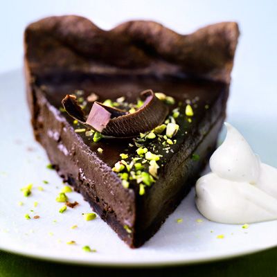 <p>This chocolate pie is blessedly dense and rich, made with a filling of dark chocolate custard nestled in a tender, cocoa-flavored crust.</p><p><b>Recipe:</b> <a href="/recipefinder/chocolate-pistachio-pie-recipe" target="_blank"><b>Chocolate Pistachio Pie</b></a></p>