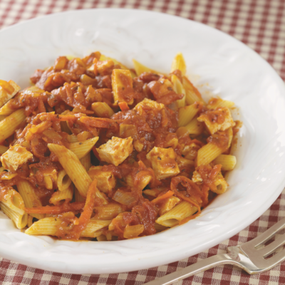 <p>The tofu in this recipe soaks up the sweetness of the carrots and creates a wonderful, hearty, textured sauce that is a huge success with all ages. </p>
<p><strong>Recipe: <a href="http://www.delish.com/recipefinder/meatless-bolognese-penne-recipe-del0813" target="_blank">Meatless Bolognese with Penne</a></strong></p>