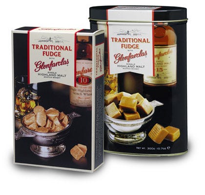 <p>If your after-work pick-me-up generally involves some sort of whiskey, this fudge is the perfect way to move it up to that pesky mid-afternoon slump. Infused with the earthy honey flavors and subtle smokiness of their Speyside style single-malt scotch but none of the booziness, it's a great coffee companion. Though the sugar hides some of the smokiness of the scotch, the fudge is a three-bite treat to be lingered over.</p>
<p><em>Glenfarclas Single-Malt Scotch Fudge; £5.99 for a 10.7-ounce tin; <a href="http://www.gardiners-scotland.co.uk/branded_whisky_glenfarclas.html" target="_blank">buy here</a></em></p>