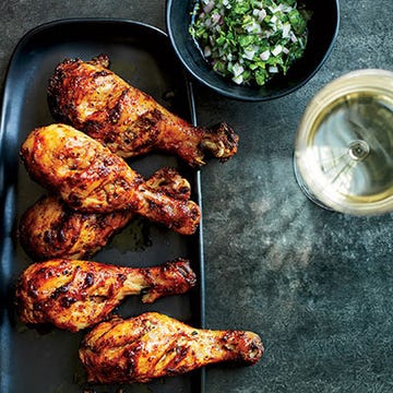 This chicken has the best skin: It's nicely spiced and super-crispy. The cilantro relish served alongside gets vibrant flavor from white vinegar.
 Recipe: Tandoori Chicken Drumsticks with Cilantro-Shallot Relish