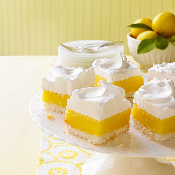 <p>These lemon bars are bright and refreshing with just enough sweetness, thanks to the pillowy marshmallow frosting and flaky coconut crust.</p>
<p><strong>Recipe: <a href="http://gogonow.org/recipefinder/coconut-lemon-bars-marshmallow-frosting-recipe-wdy0514%22 target="_blank">Coconut Lemon Bars with Marshmallow Frosting</a></strong></p>