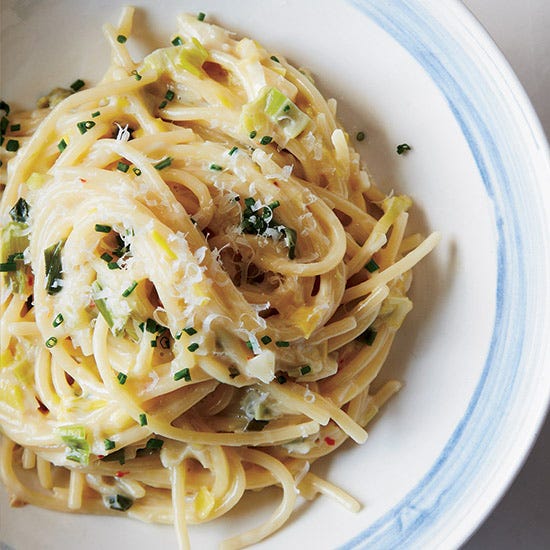 spaghetti with leeks