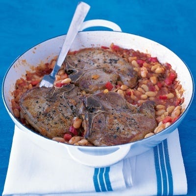 <p>Juicy bone-in pork chops and flavorful white beans in only 30 minutes. While the bean mixture is simmering in step 2, start working on the pork chops. This way, the entire dish will be ready at about the same time. </p>
<p><strong>Recipe: <a href="http://gogonow.org/recipefinder/pork-chops-white-beans-recipe-mslo0214%22 target="_blank">Pork Chops with White Beans</a></strong></p>