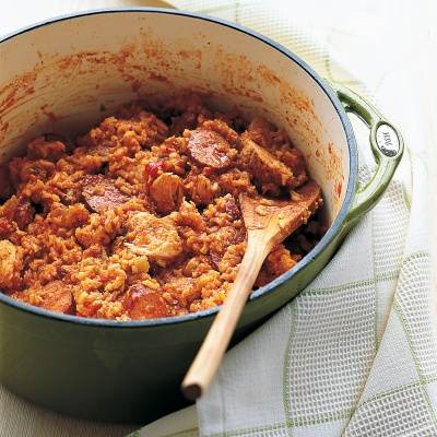 <p>Jambalaya, a one-pot New Orleans favorite, always includes meat or seafood and vegetables; this easy rendition is full of chicken, spicy andouille sausage, bell pepper, and onion. </p>
<p><strong>Recipe: <a href="http://gogonow.org/recipefinder/quick-jambalaya-recipe-mslo0214%22 target="_blank">Quick Jambalaya</a></strong></p>