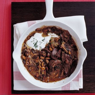 <p>Stir in the sour cream just before serving this hearty Russian dish. We chose tenderloin, but you can substitute trimmed rib-eye, which is less expensive. </p>
<p><strong>Recipe: <a href="http://www.delish.com/recipefinder/beef-stroganoff-recipe-mslo0214" target="_blank">Beef Stroganoff</a></strong></p>