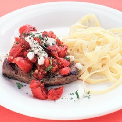 <p>Our quick version of pizzaiola is brimming with Italian flavors: tomatoes, mozzarella, and oregano. Serve it with a side of your favorite pasta. This dish cooks all in one skillet. </p>
<p><strong>Recipe: <a href="http://www.delish.com/recipefinder/steak-pizzaiola-recipe-mslo0214" target="_blank">Steak Pizzaiola</a></strong></p>