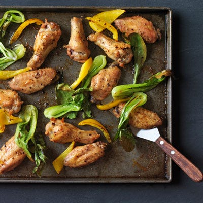 Salt-and-Pepper Chicken Wings with Bok Choy and Peppers