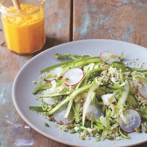 Quinoa Salad with Shaved Raw Vegetables and Carrot-Ginger Dressing