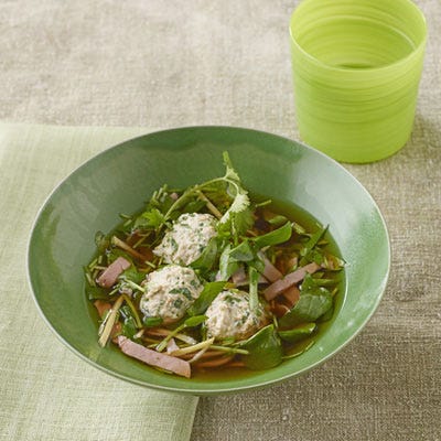 Chicken and Watercress Soup with Ginger and Smoked Ham