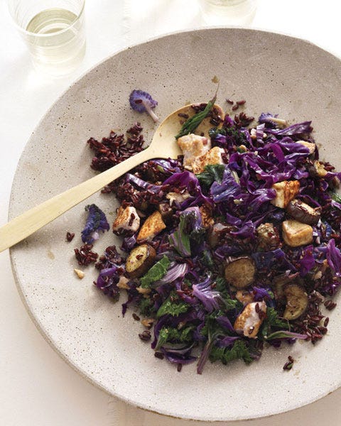 <p>Not your average stir-fry: Black rice takes on a deep purple hue when cooked, and makes for a dramatic and more nutritious dinner plate. Plus, spoonful for spoonful, the dark grain has more anthocyanin antioxidants than blueberries. Japanese eggplant brings meatiness; red cabbage supplies fresh crunch.</p>
<p><b>Recipe: <a
href="http://gogonow.org/recipefinder/black-rice-stir-fry-recipe%22%3E Black Rice Stir-Fry</a></b></p>