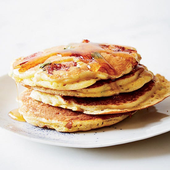 <p>Using store-bought corn muffin mix and leftover chopped ham to make these savory flapjacks is a quick and clever trick.</p><p><strong>Recipe:</strong> <a href="http://gogonow.org/recipefinder/country-ham-flapjacks-maple-syrup-recipe-fw0414%22%3E%3Cstrong%3ECountry Ham Flapjacks with Maple Syrup</strong></a></p>