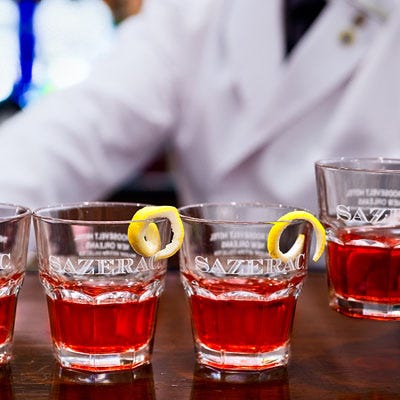 Credited as the birthplace of the first mixed drink with its signature cocktail, the Sazerac, The Roosevelt's Sazerac Bar has undeniable bragging rights. The Sazerac is a mixture of rye whiskey, bitters, simple syrup, and Herbsaint liqueur.
 Recipe: Sazerac Cocktail