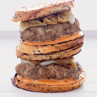 <p>These sumptuous grilled <b>Meatloaf Melts</b> are like the ultimate union between the cheeseburger and the Reuben sandwich — we've seasoned up tender beef and veal patties, and then dressed them in golden sautéed onions and nutty Gruyère cheese.</p>
<p><b>Recipe:</b> <a href="http://gogonow.org/recipefinder/meatloaf-melts-4178%22%3E%3Cb%3EMeatloaf Melts</b></a></p>