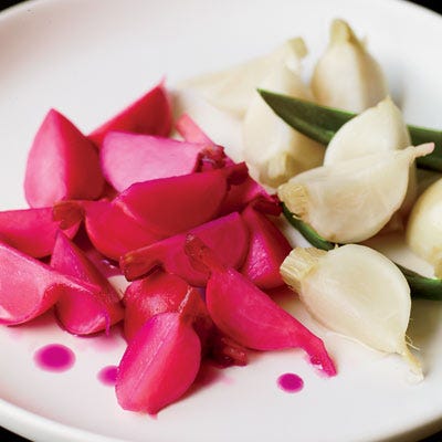 By pickling these turnips for just two days, the flavor of the vegetable comes through in this nouveau kimchi recipe. This version of the Korean staple is made without the traditional red chile flakes and is served just as it begins to ferment.<br /><br /><b>Recipe:</b> <a href="/recipefinder/turnip-kimchi-recipe-fw0910" target="_blank"><b>Turnip Kimchi</b></a>