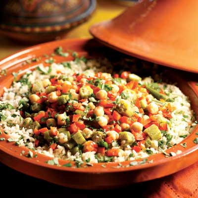 <p>This quick and easy okra and chickpea stew is full of Moroccan flavors. The name "tagine" refers to the two-part, cone-shaped casserole dish in which countless slow-cooked Moroccan dishes are prepared. You don't need to prepare this in a tagine dish — it works well in a large saucepan — but if you have one, here's a chance to use it.</p><br />
<p><b>Recipe: </b><a href="/recipefinder/okra-chickpea-tagine-recipe-6630" target="_blank"><b>﻿Okra and Chickpea Tagine</b></a></p>