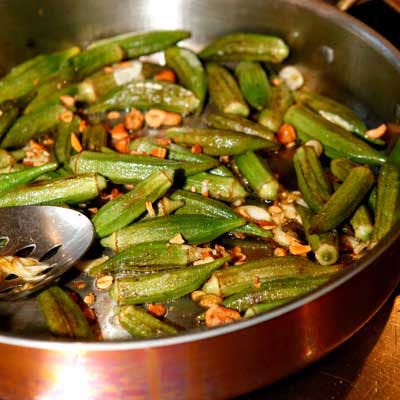 Okra and cashews are central to Brazilian cuisine; here the vegetable is lightly sautéed with slivers of garlic and tossed with the nuts for a great crunch.<br /><br /><b>Recipe: <a href="/recipefinder/sauteed-okra-cashews-recipe" target="_blank">Sautéed Okra with Cashews</a></b>
