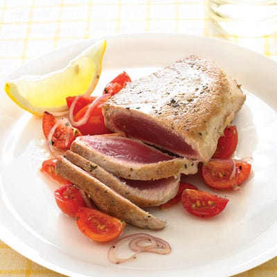 Tuna Steaks with Lemony Tomatoes and Onion