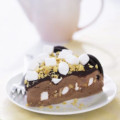 <p>This ooey-gooey treat is like a big sundae in a springform pan. It's made with chocolate ice cream, our secret homemade Fudge Sauce (also delicious served hot over a bowl of plain ice cream), cookies, peanuts, and baby marshmallows. If you don't have time to make the sauce, a jar from the store will do just fine.</p>
 
<p><strong>Recipe:</strong> <a href="http://www.delish.com/recipefinder/rocky-road-ice-cream-cake-2706"><strong>Rocky Road Ice Cream Cake</strong></a></p>
 


