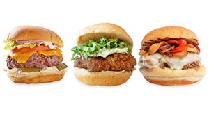 Beat together 6 ounce softened reduced-fat cream cheese + 3 tablespoons pesto + 2 teaspoon lemon juice; divide among burgers. Top with shredded romaine lettuce.