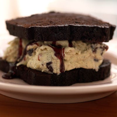 Devil's Food Cake with Vanilla Ice Cream and Sour Cherries