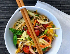 <p>If summer were a noodle recipe, this would be it. Lime, agave nectar, mint leaves, cilantro, cherry tomatoes, and avocado are just a few of the refreshing ingredients lurking under juicy, teriyaki-marinated steak.</p>
<p><strong>Get the recipe from <a href="http://camillestyles.com/tuesday-tastings/tuesday-tastings-thai-steak-noodles/" target="_blank">Camille Styles</a>.</strong></p>