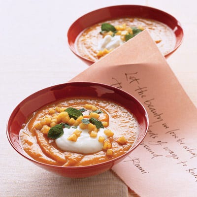 Roasted Sweet Potato Soup with Curried Apples
