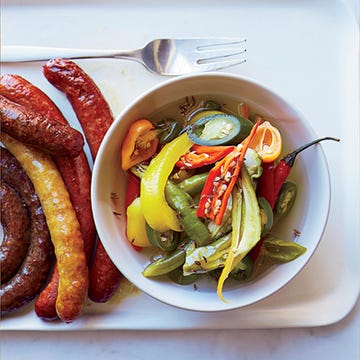 <p>There's a mix of sweet and spicy peppers and chiles in this quick pickle from F&W's Kay Chun, but if you don't like a lot of spice, keep the hotter chiles to a minimum.</p><p><strong>Recipe:</strong> <a href="http://gogonow.org/recipefinder/spicy-pickled-peppers-recipe-fw0814%22%3E%3Cstrong%3ESpicy Pickled Peppers</strong></a></p>