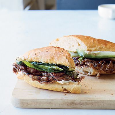 <p>These fast hoagies from F&W's Kay Chun are based on Korean bulgogi — grilled marinated beef. Chun tosses steak, peppers and onions in a tasty mix of soy sauce, garlic and ginger before grilling.</p><p><strong>Recipe:</strong> <a href="http://www.delish.com/recipefinder/bulgogi-style-pepper-steak-sandwiches-recipe-fw0814"><strong>Bulgogi-Style Pepper Steak Sandwiches</strong></a></p>