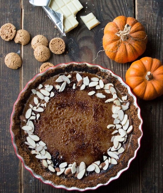 Brûléed White Chocolate Amaretti Pumpkin Pie