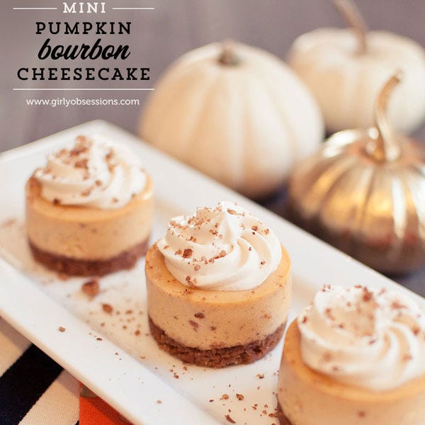 <p>Pumpkin and chocolate cupcakes combine the classic colors and flavors of Halloween.</p> <p><strong>Get the recipe from <a href="http://www.girlyobsessions.com/2013/10/baking/mini-pumpkin-bourbon-cheesecakes-brown-sugar-bourbon-cream/" target="_blank">Girly Obsessions</a>.</strong></p>