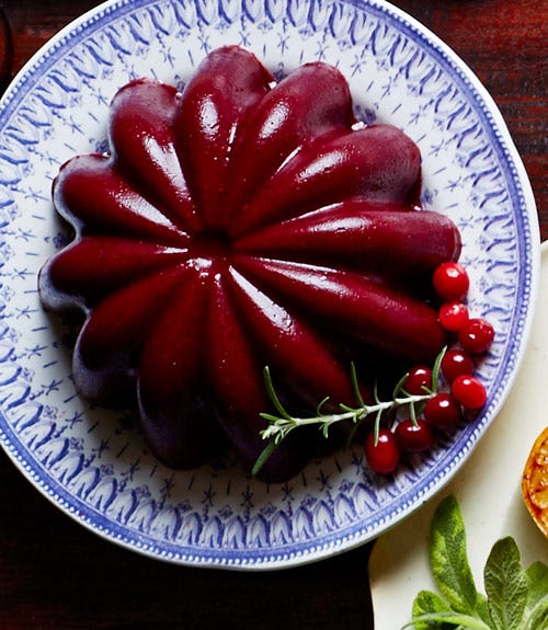 Boozy port and Grand Marnier are a match made in heaven when paired with tart vibrant cranberries. Rosemary and ginger offer an update, and the molded shape is a fun throwback touch.

 Recipe:  Rosemary Port Cranberry Sauce
