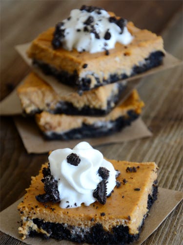 <p>Turning pumpkins and Oreos into cheesecake bars might be the most genius idea we've ever seen.</p>
<p><strong>Get the recipe at <a href="http://www.theidearoom.net/2014/09/pumpkin-oreo-cheesecake-bars.html" target="_blank">The Idea Room</a>.</strong></p>
<p><strong>RELATED: <a href="http://www.countryliving.com/cooking/about-food/halloween-cheesecakes#slide-1" target="_blank">10 Spooky and Delicious Halloween Cheesecakes </a></strong></p>
